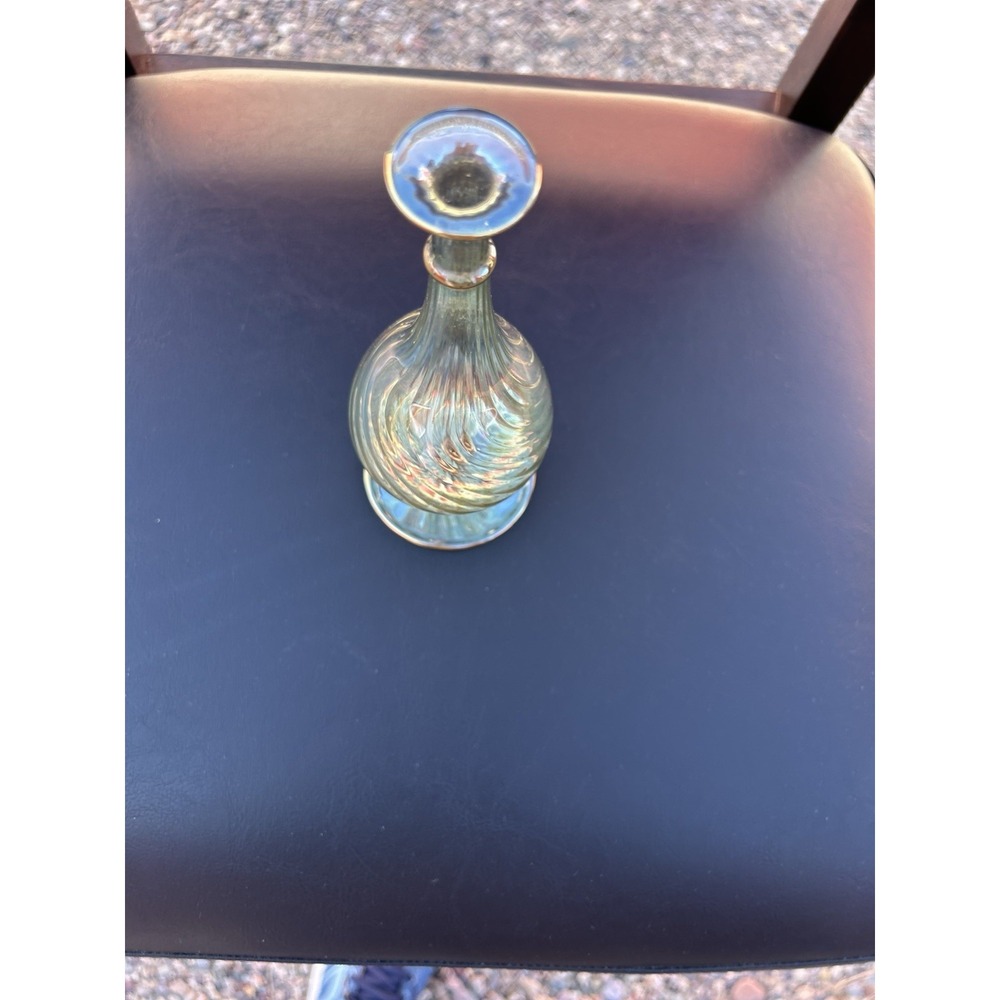 Vintage Hand Blown Art Glass Perfume Bottle Stopper Ribbed Swirl 7" Vanity - Picture 2 of 5